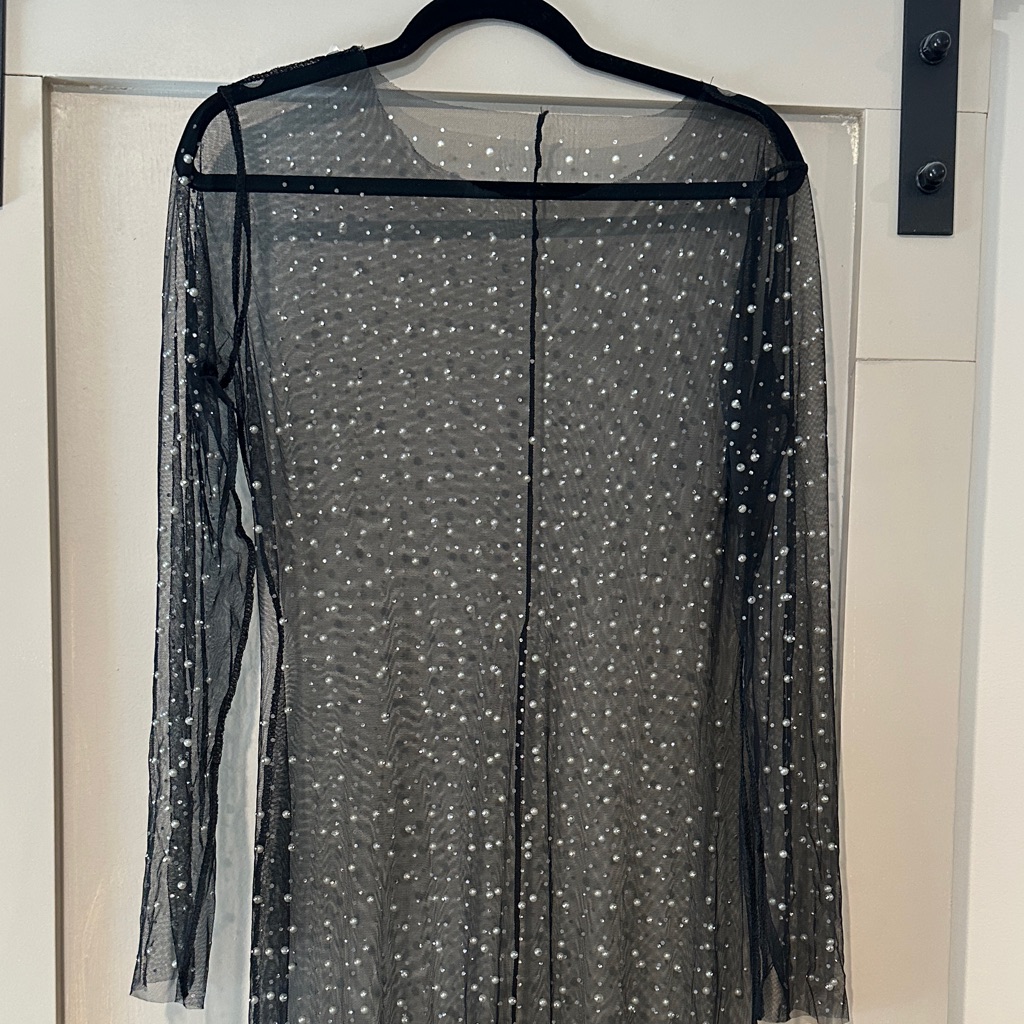 Sheer Black Mesh Dress With Pearls